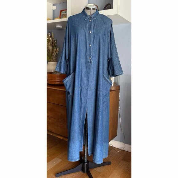Alembika Luz Ombré Trapeze Maxi Dress Chambray Denim Oversized Sz S 8-12 - Picture 1 of 12